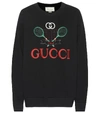 Gucci White Tennis Logo Sweatshirt In Black