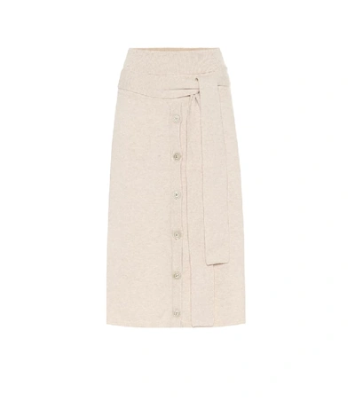 Joseph Belted Button-detailed Merino Wool-blend Skirt In Beige