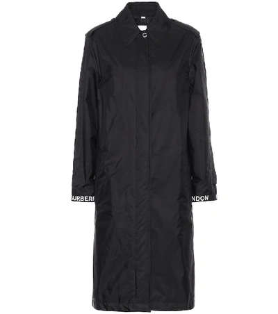 Burberry Logo Striped Trench Coat In Black