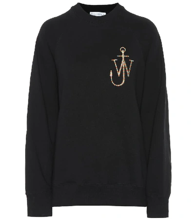 Jw Anderson Logo-embroidered Split-sleeved Cotton Sweatshirt In Black