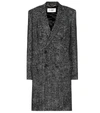 Saint Laurent Herringbone Double-breasted Coat In Grey