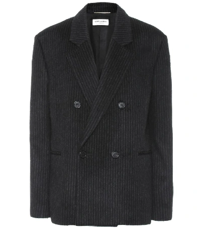 Saint Laurent Striped Wool And Cashmere Blazer In Black