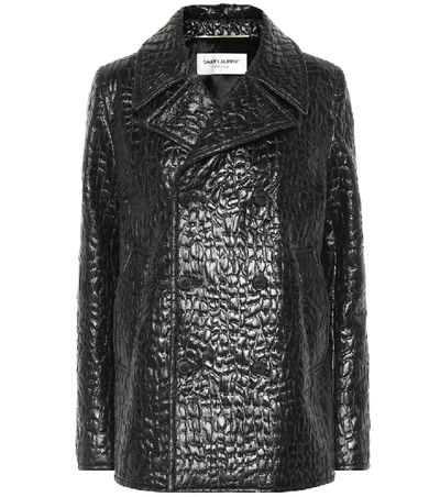 Saint Laurent Double-breasted Crocodile-effect Coat - 黑色 In Black