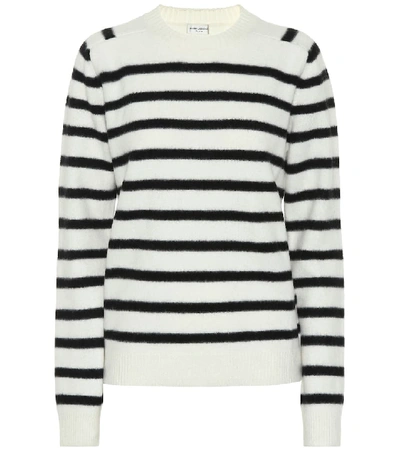 Saint Laurent Striped Intarsia Wool Knit Sweater In White