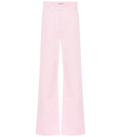 Loewe High-rise Wide-leg Cotton Pants In Light Pink