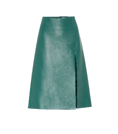 Balenciaga Front-split Leather Midi Skirt In Green