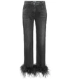 PRADA HIGH-RISE FEATHER-TRIMMED JEANS,P00405683
