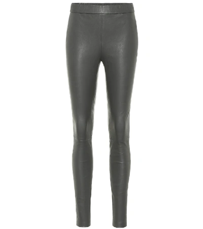Helmut Lang Skinny Leather Pants In Grey