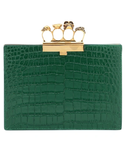 Alexander Mcqueen Four Ring Small Leather Clutch In Green