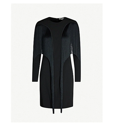 Stella Mccartney Fringed Crepe Mini Dress In Black