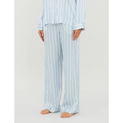 Asceno Striped Silk Pyjama Bottoms In Sky Stripe