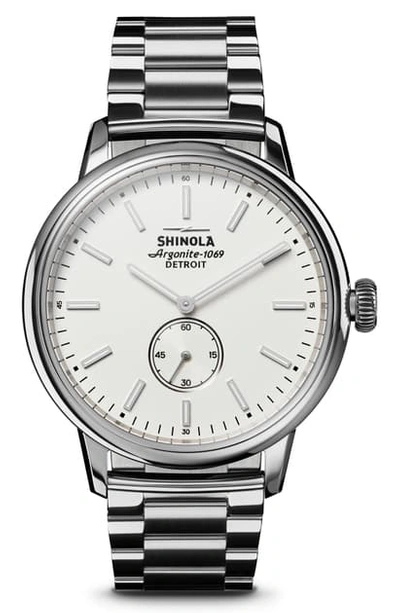 Shinola Bedrock Bracelet Watch, 42mm In Silver/ Ivory/ Silver