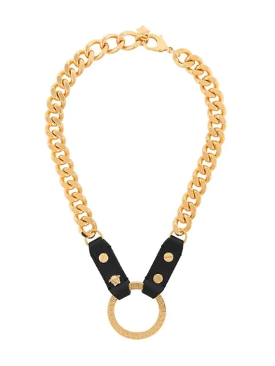 Versace Round Greca Pendant Necklace In Gold