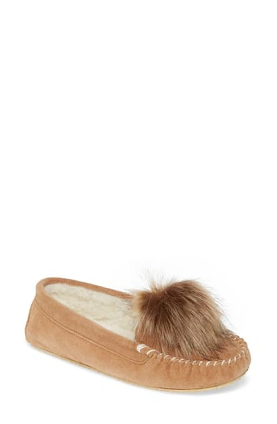 Patricia Green Colorado Moccasin Slipper In Camel Suede