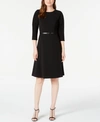 CALVIN KLEIN BELTED PLEATED-SLEEVE DRESS