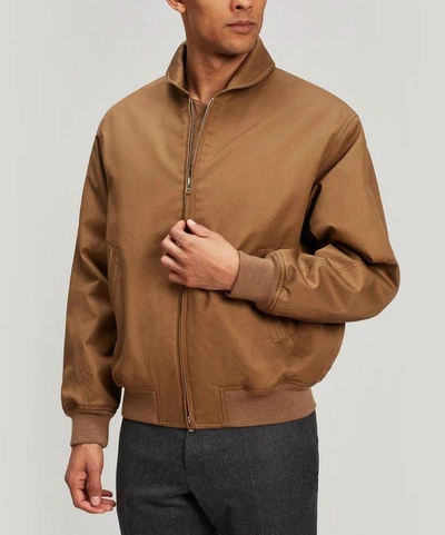 Lemaire Classic Cotton Twill Bomber Jacket In Dark Earth