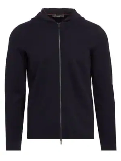 Loro Piana Wool Hooded Bomber In Navy