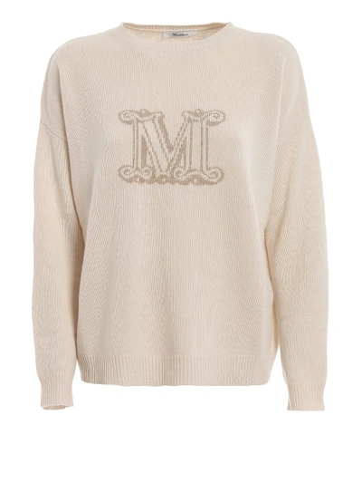 Max Mara Cannes Sweater In Fondo Crema Lettera Cacha