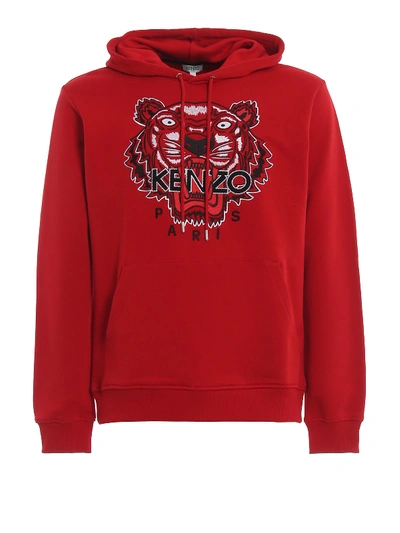 Kenzo Embroidered Tiger Hoodie In Red