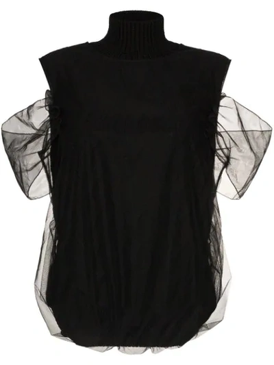 Simone Rocha Layered Cable-knit Wool And Tulle Top In Black
