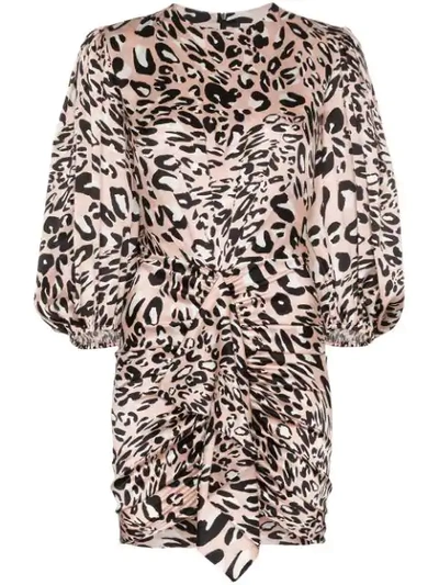 Alexandre Vauthier Buckle-embellished Leopard-print Silk-blend Satin Mini Dress In Pink