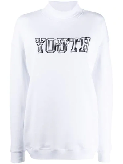 Msgm ”university Of Youth” Print Jumper In White