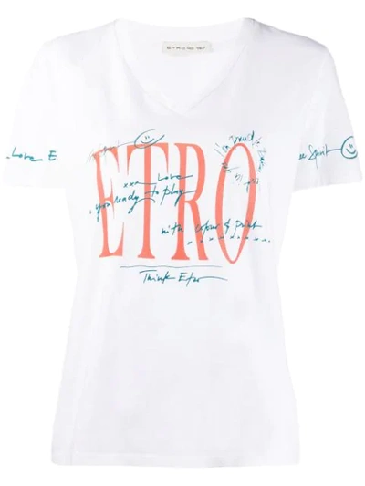 Etro Graphic V-neck T-shirt - 白色 In White