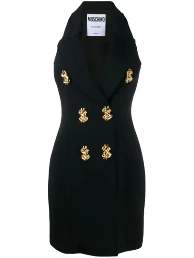 Moschino Dollar Sign Vest Style Dress In Black