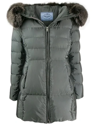 Prada Fur-trimmed Padded Jacket - 灰色 In Grey