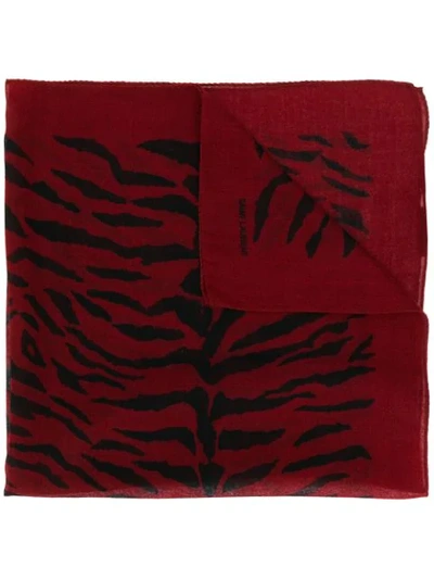 Saint Laurent Tiger Print Bandana In Red