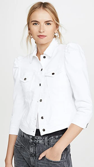 Retroféte Ada Puff-sleeve Denim Jacket In White