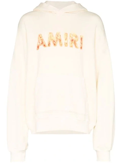 Amiri Flame Logo-print Cotton Hooded Sweatshirt In Neutrals