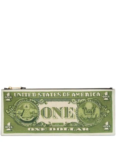 Moschino Dollar Bill Clutch Bag In Green