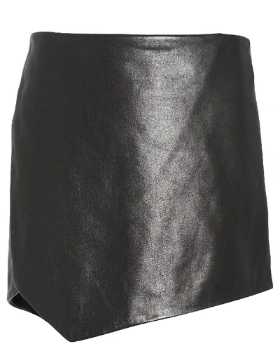 Michelle Mason Leather Slit Side Mini Skirt In Black