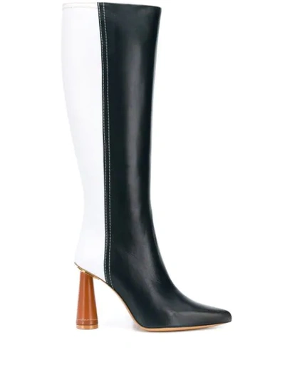 Jacquemus Les Bottes Leon Hautes Two-tone Leather Boots In Green/ White/ Camel
