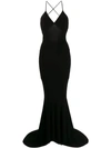 Norma Kamali Low Back Slip Mermaid Fishtail Gown In Nero