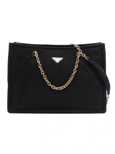 Prada Tote Tessuto Chain In Nero