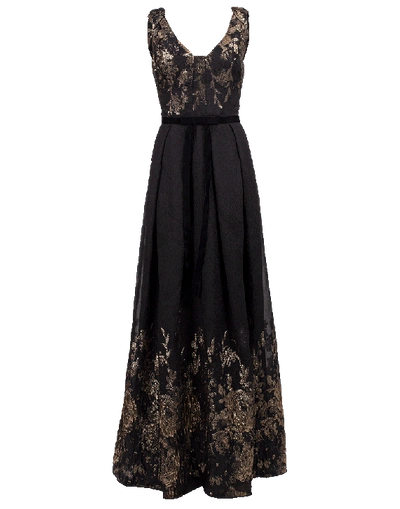Marchesa Notte Metallic Coupe Gown In Black