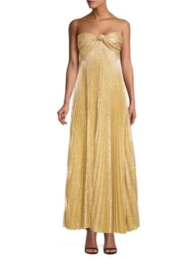 Alexis Joya Strapless Sweetheart Lamé Pleated A-line Dress In Gold
