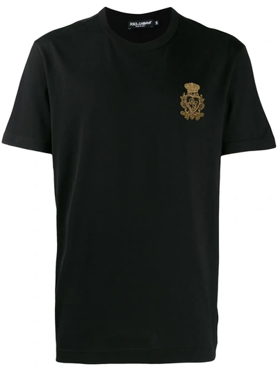 Dolce & Gabbana Black Cotton T-shirt With Crown And Bee Embroidery