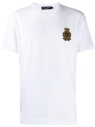 Dolce & Gabbana White Cotton T Shirt With Logo Patch In Bianco Ottico