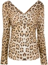 ROBERTO CAVALLI LEOPARD PATTERN RUCHED BLOUSE