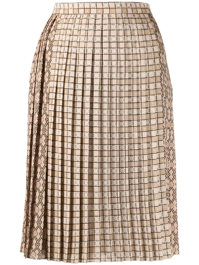 Burberry Pleated Printed Crepe De Chine Skirt In Beige