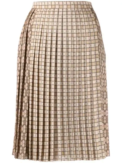 Burberry Contrast Graphic Print Pleated Skirt - 大地色 In Beige