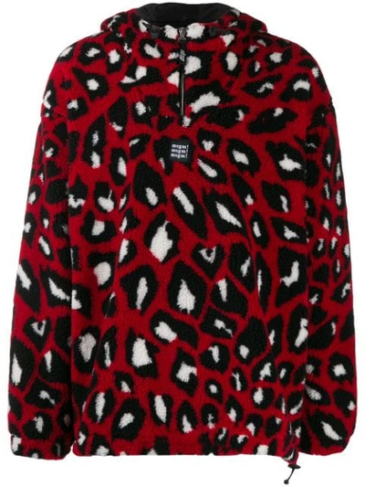 Msgm Animal Print Shearling Hooded Sweater In Red