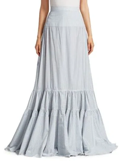 Calvin Klein Grid Check Maxi Skirt In Cream Blue