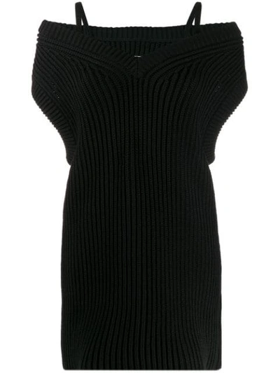 Maison Margiela Ribbed Knitted Waistcoat Dress In Black