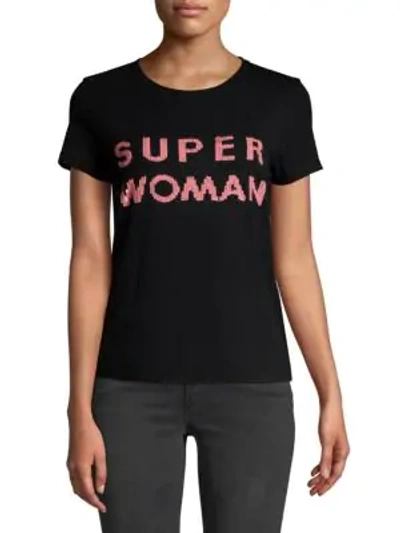 Alice And Olivia Super Woman Sequin Tee In Black Rose