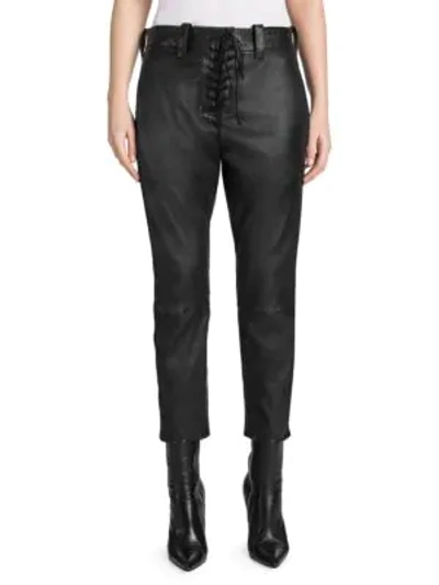 Ben Taverniti Unravel Project Leather Lace-up Cropped Chinos In Black