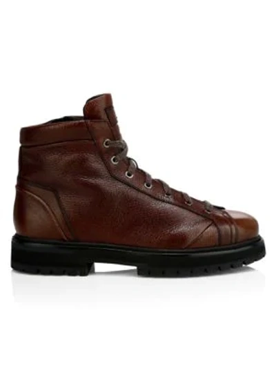 Santoni Lace-up Leather Ankle Boots In Brown